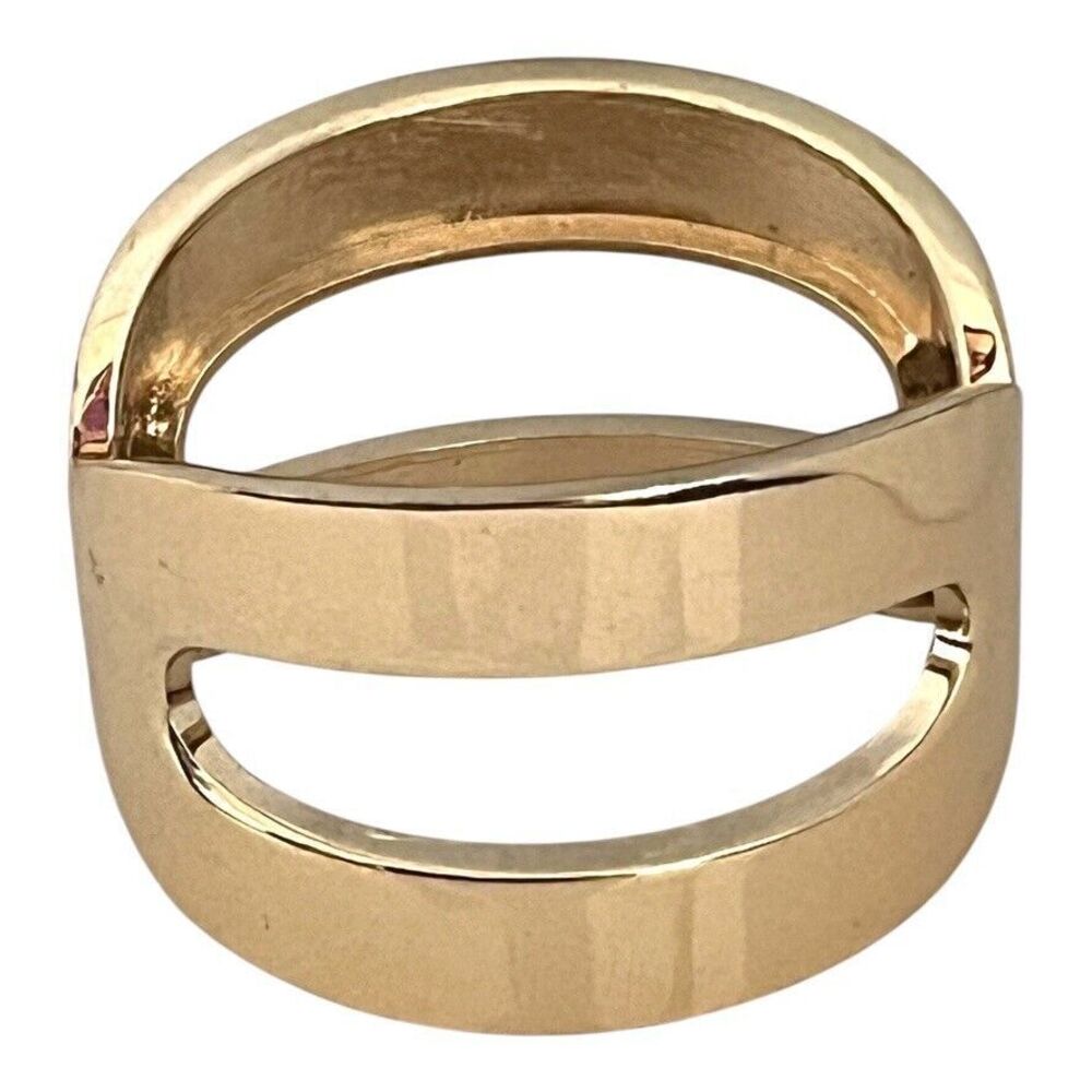 Vintage 1980s Hinged Bracelet Gold Tone Modernist Open Wide Statement - BB1